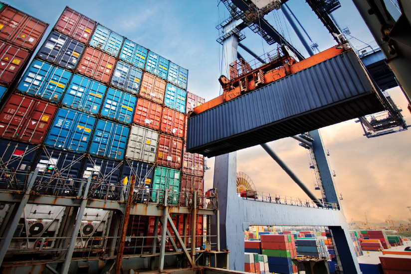 Goods of multinationals in Colombia in a port.